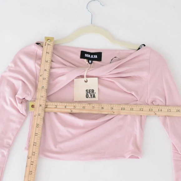 SER.O.YA ELLIS Pastel Pink Crop Top Long Sleeve Shirt Balletcore Top M - Picture 3 of 9